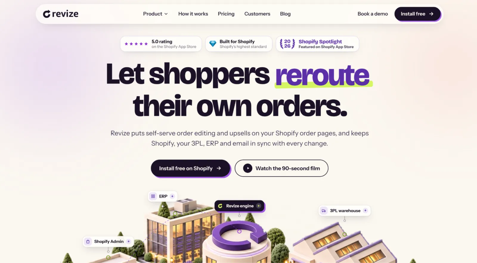 Revize homepage: self-serve order editing and upsells for Shopify