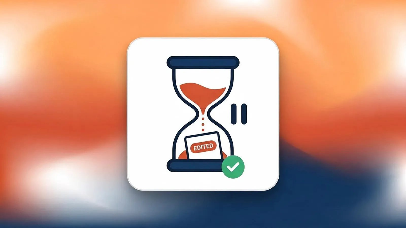 Hourglass with a pause icon and an edited package, representing the fulfillment hold that keeps the post-purchase edit window open.