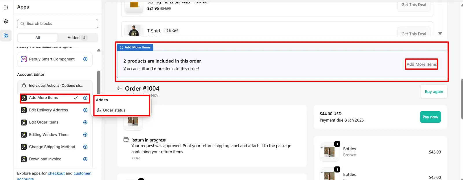 Add Item Individual Action
