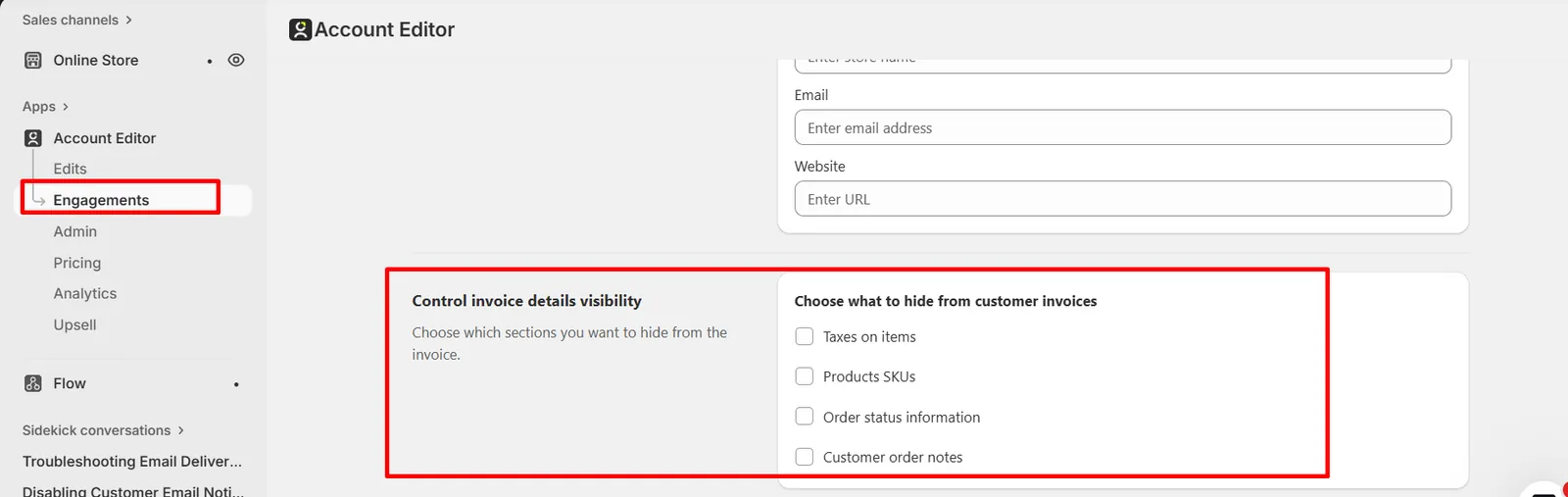 All Visibility Option On Invoice