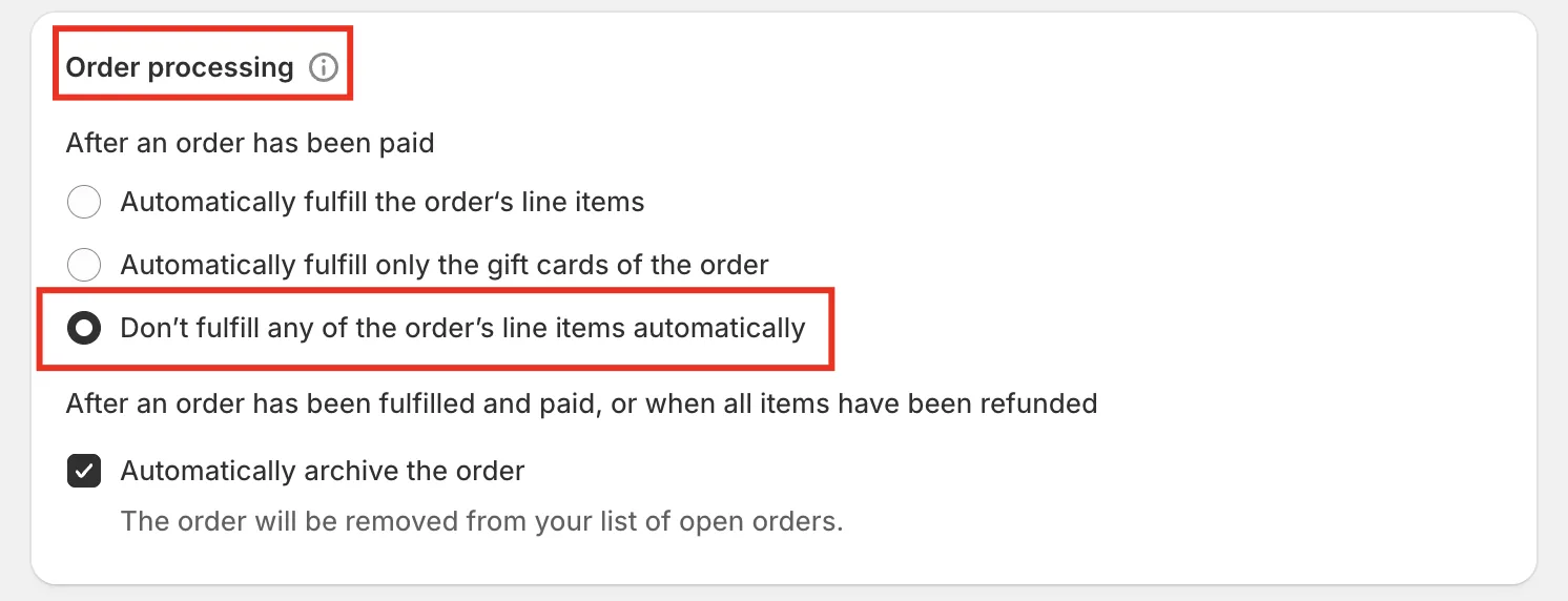 Auto Fulfilment Off