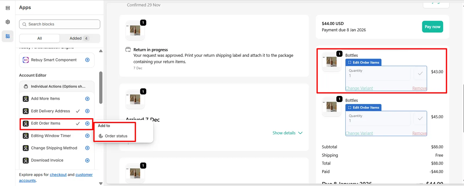 Edit Order Item Block