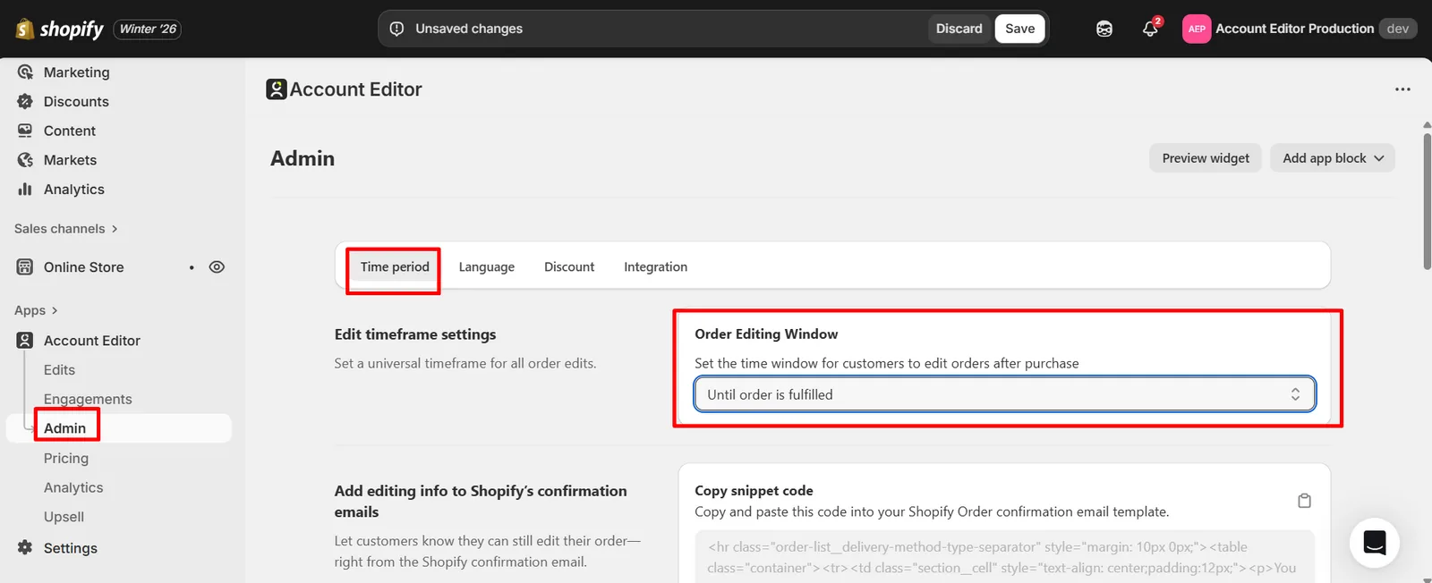 Edit window duration field