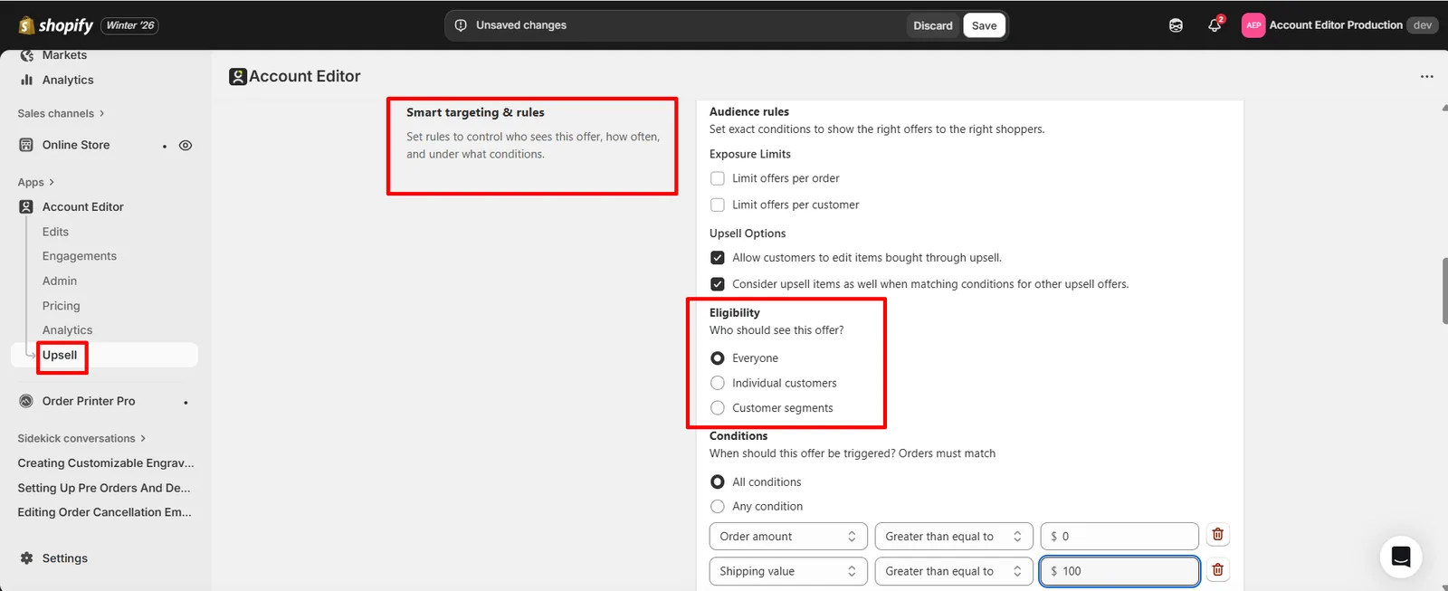 Eligibility selector with segments