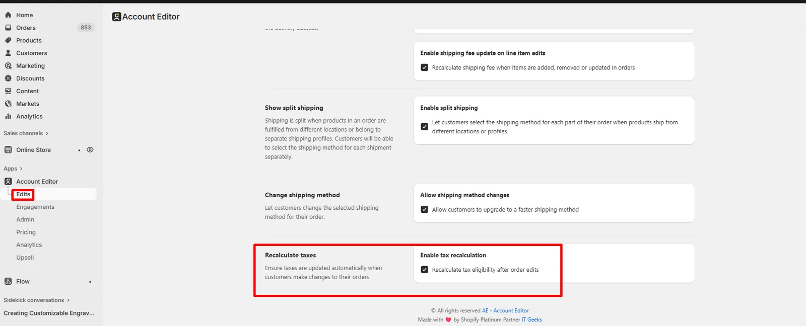Enable tax recalculation setting