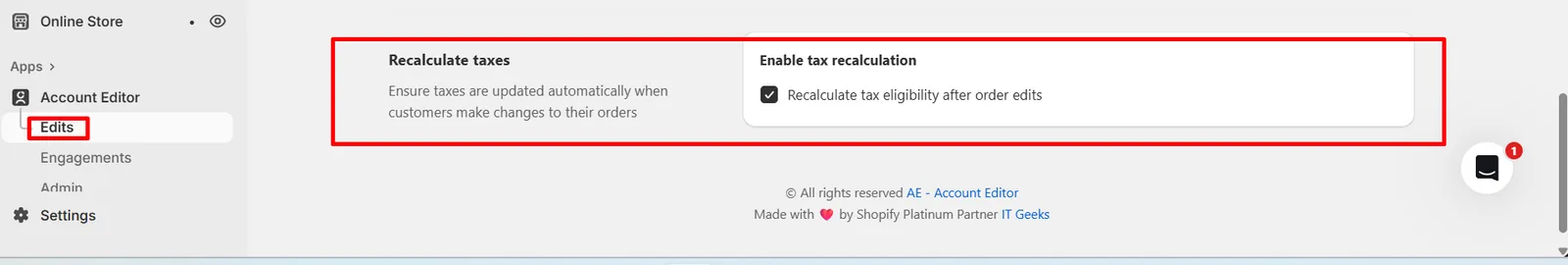 Tax recalculation enabled in Account Editor settings