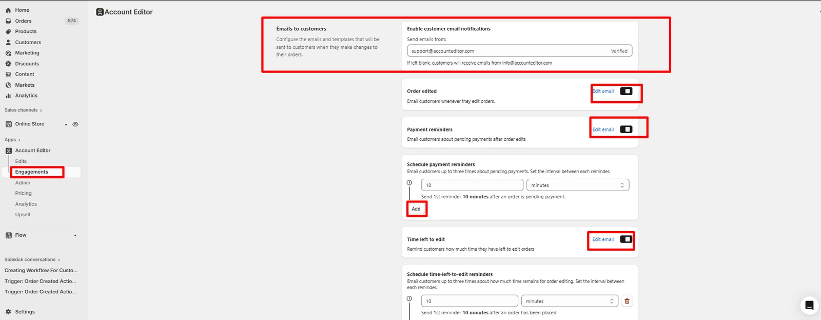 Toggle for “Send customer email after edit”
