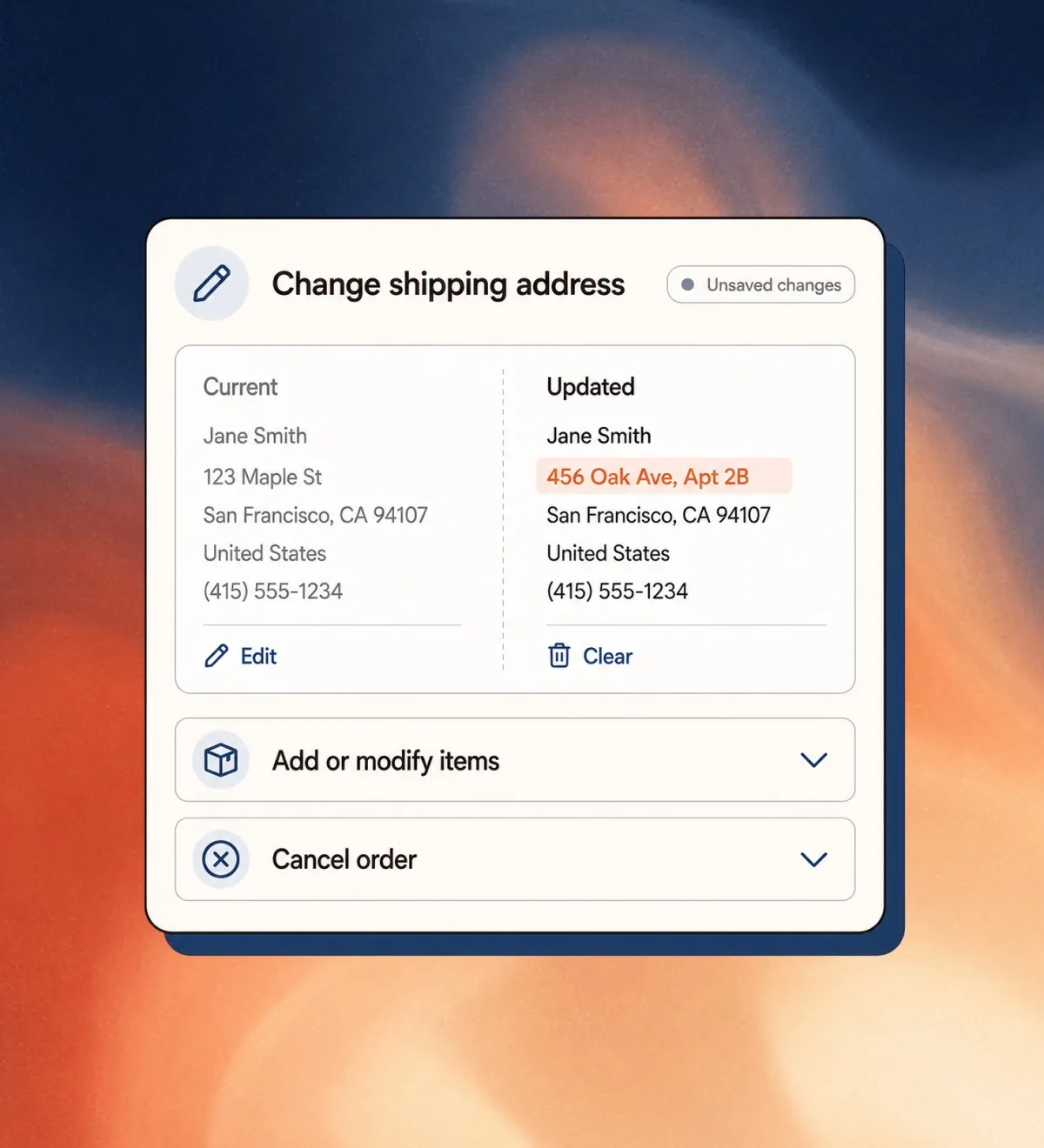 Account Editor order editing interface